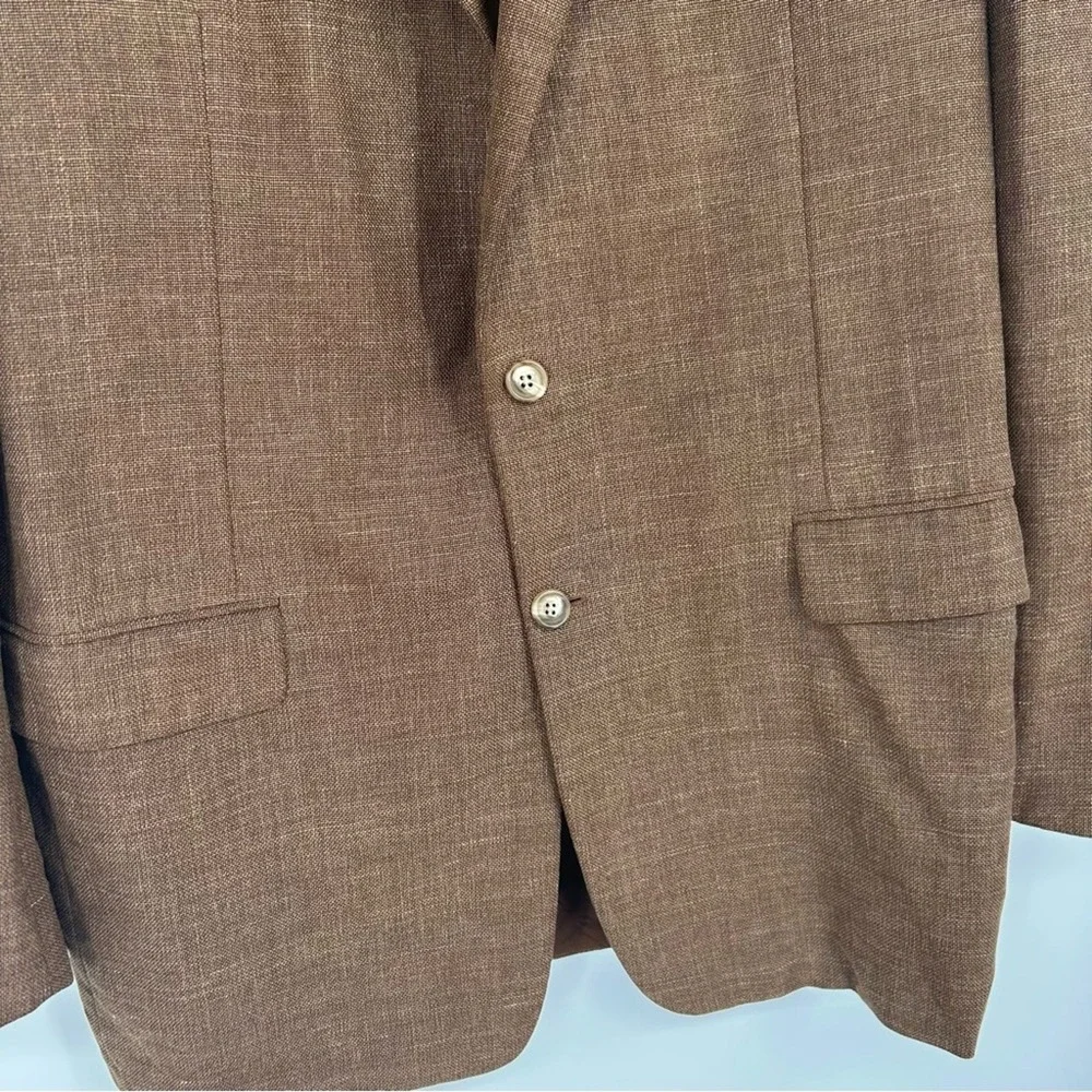 Hickey‎ Freeman Brown Worsted Wool Silk Linen Blazer Size 43L Sport Coat Jacket